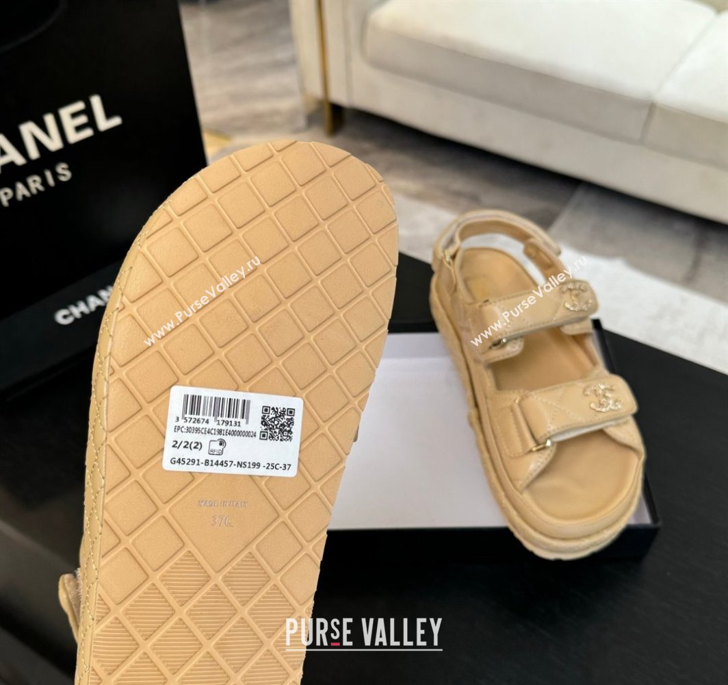 Chanel Quilted Lambskin Strap Flat Sandals with Chain CC Beige 2025 CH030415 (MD-250304180)