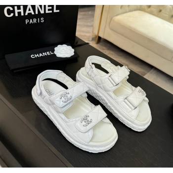 Chanel Quilted Lambskin Strap Flat Sandals with Chain CC White 2025 CH030415 (MD-250304181)