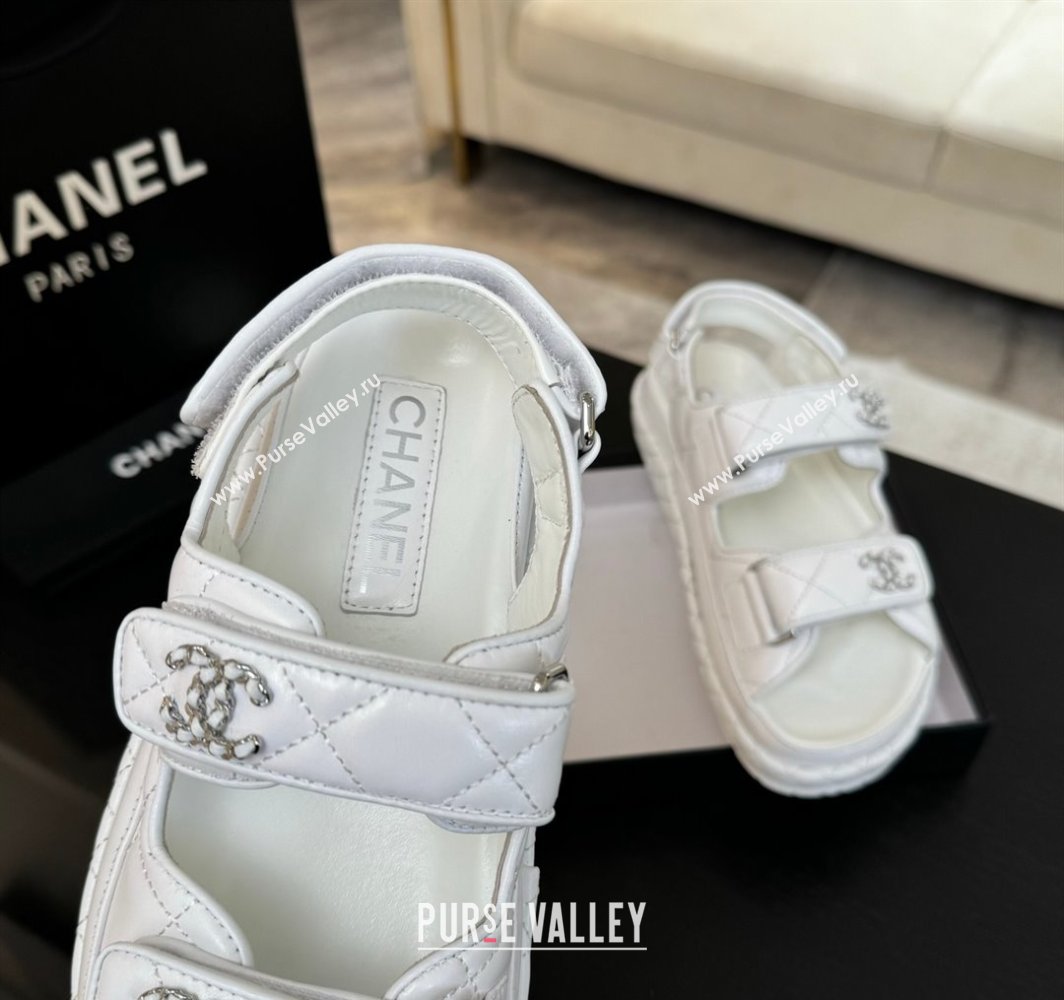 Chanel Quilted Lambskin Strap Flat Sandals with Chain CC White 2025 CH030415 (MD-250304181)