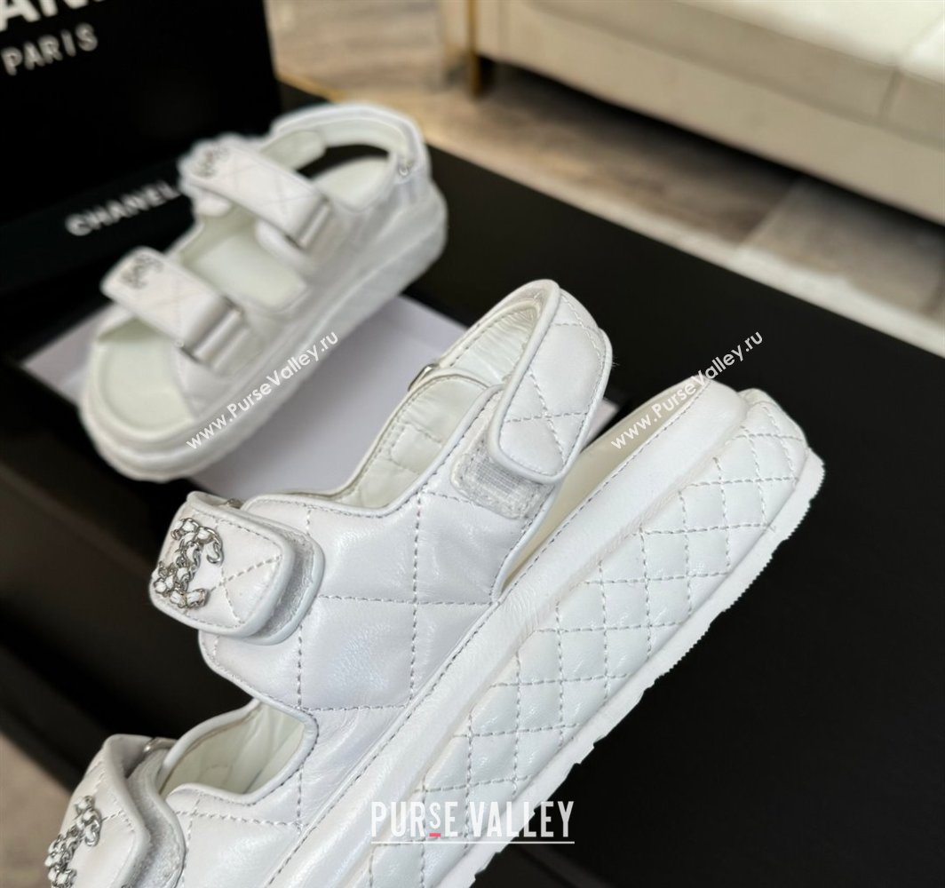 Chanel Quilted Lambskin Strap Flat Sandals with Chain CC White 2025 CH030415 (MD-250304181)