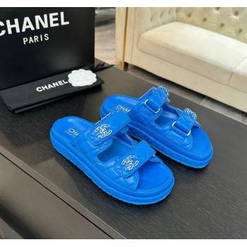 Chanel Quilted Lambskin Strap Flat Slides Sandal with Chain CC Blue 2025 CH030415 (MD-250304187)