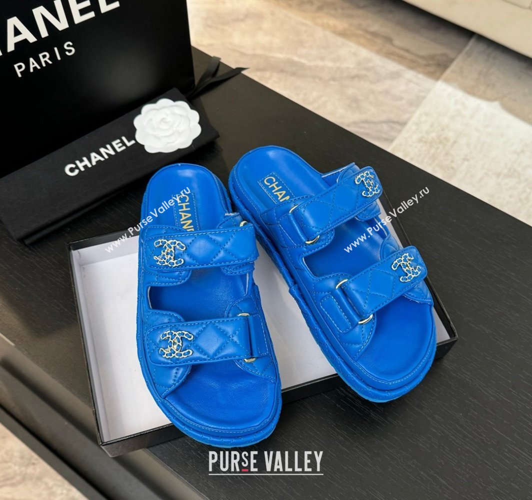 Chanel Quilted Lambskin Strap Flat Slides Sandal with Chain CC Blue 2025 CH030415 (MD-250304187)