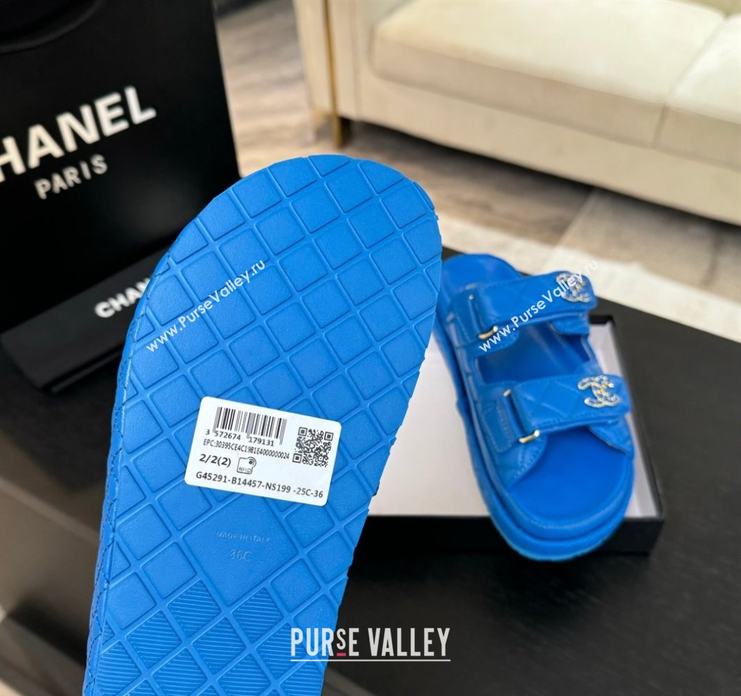 Chanel Quilted Lambskin Strap Flat Slides Sandal with Chain CC Blue 2025 CH030415 (MD-250304187)