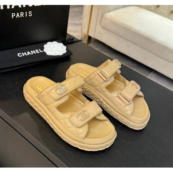 Chanel Quilted Lambskin Strap Flat Slides Sandal with Chain CC Beige 2025 CH030415 (MD-250304189)