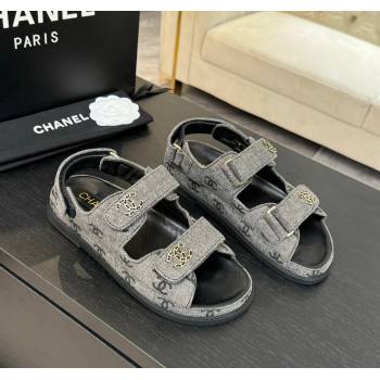 Chanel CC Canvas Strap Flat Sandals with Chain CC Grey 2025 CH030415 (MD-250304183)