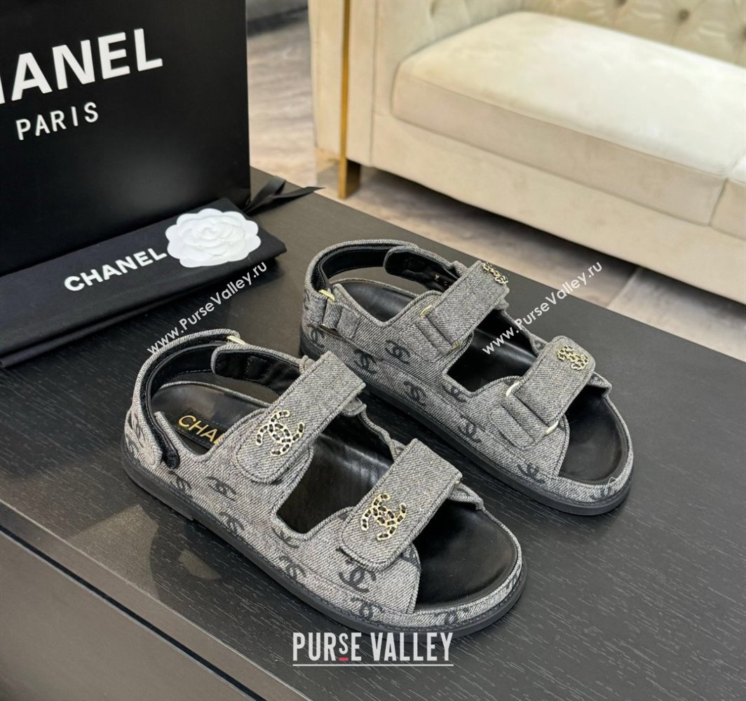 Chanel CC Canvas Strap Flat Sandals with Chain CC Grey 2025 CH030415 (MD-250304183)