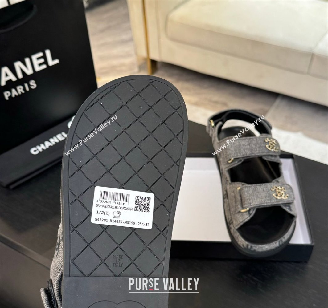 Chanel CC Canvas Strap Flat Sandals with Chain CC Grey 2025 CH030415 (MD-250304183)