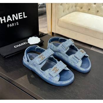 Chanel CC Canvas Strap Flat Sandals with Chain CC Blue 2025 CH030415 (MD-250304184)