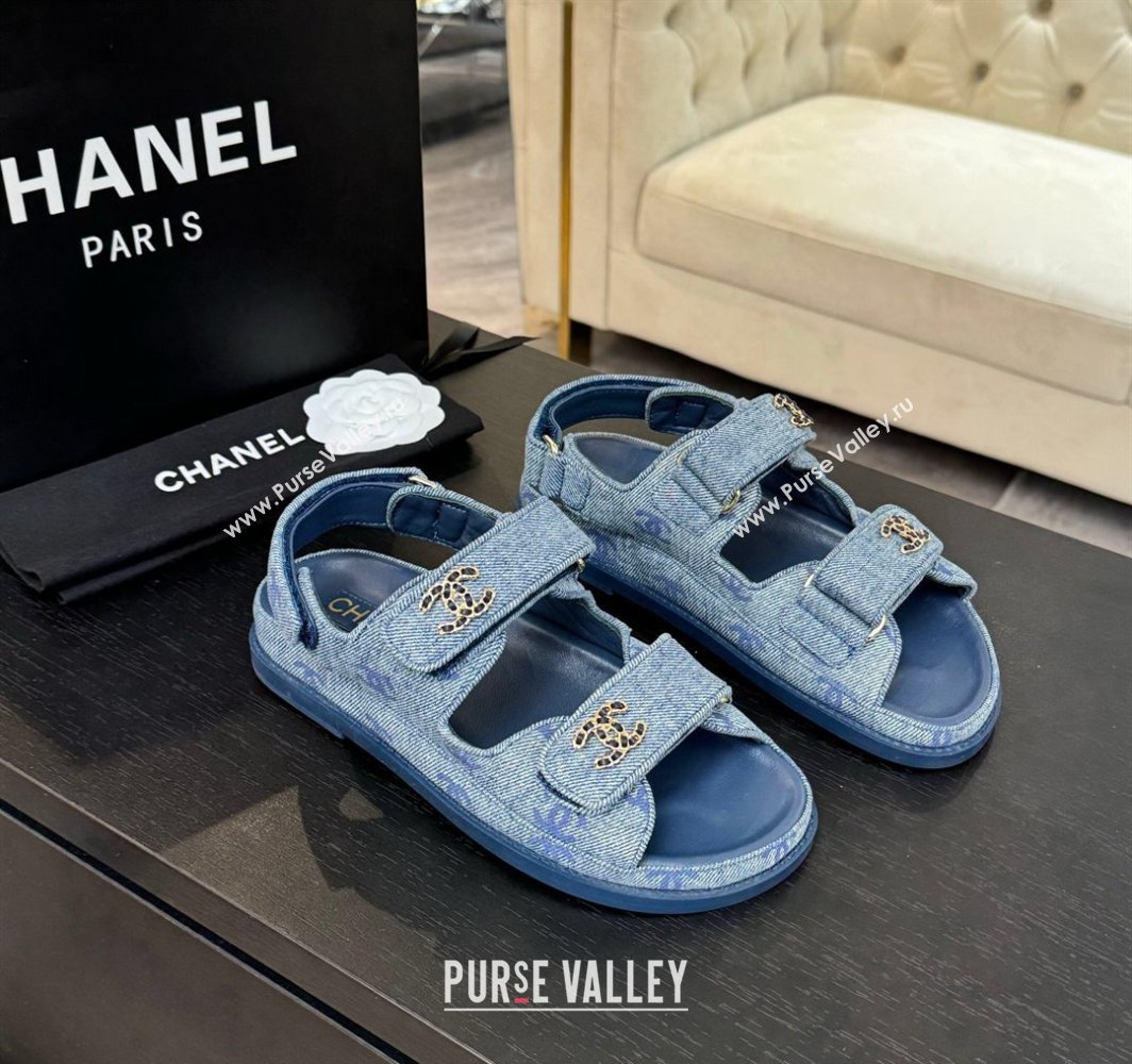 Chanel CC Canvas Strap Flat Sandals with Chain CC Blue 2025 CH030415 (MD-250304184)