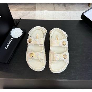 Chanel Tweed Strap Flat Sandals with Round Buckle White/Multi 2025 CH030416 (MD-250304194)
