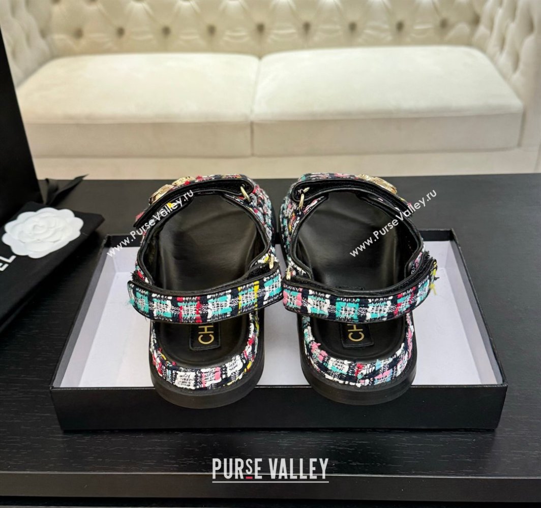 Chanel Tweed Strap Flat Sandals with Round Buckle Black/Multi 2025 CH030416 (MD-250304196)