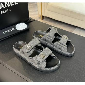 Chanel CC Canvas Strap Flat Slides Sandal with Chain CC Grey 2025 CH030415 (MD-250304185)