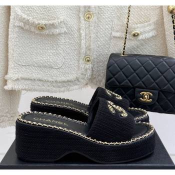 Chanel Knit Wedge Slides Sandal with Chain CC Black 2025 CH030403 (MD-250304059)