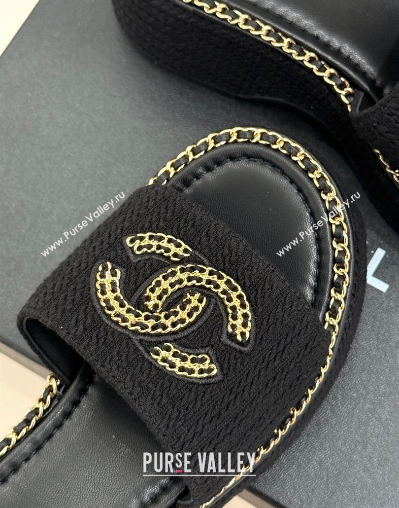 Chanel Knit Wedge Slides Sandal with Chain CC Black 2025 CH030403 (MD-250304059)
