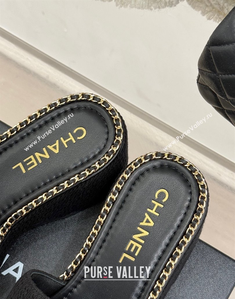 Chanel Knit Wedge Slides Sandal with Chain CC Black 2025 CH030403 (MD-250304059)
