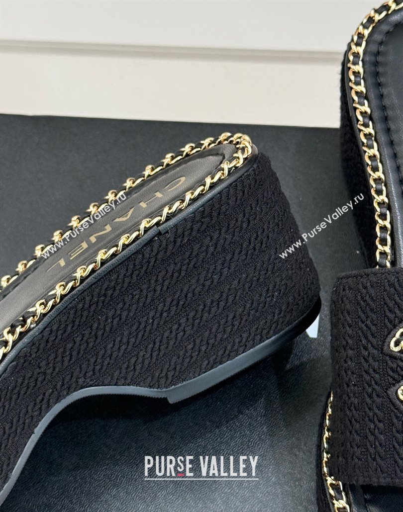 Chanel Knit Wedge Slides Sandal with Chain CC Black 2025 CH030403 (MD-250304059)