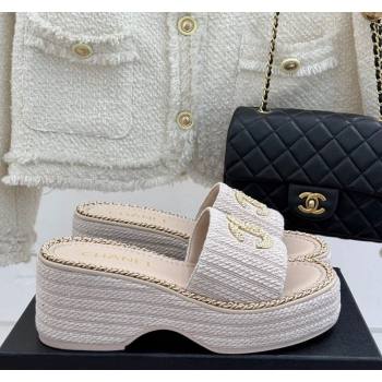 Chanel Knit Wedge Slides Sandal with Chain CC Grey 2025 CH030403 (MD-250304060)