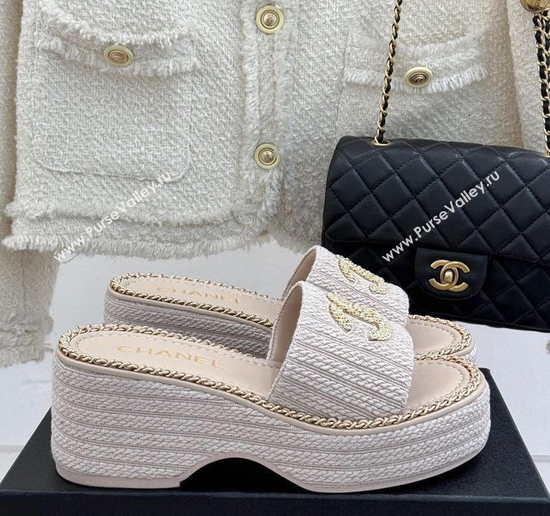 Chanel Knit Wedge Slides Sandal with Chain CC Grey 2025 CH030403 (MD-250304060)