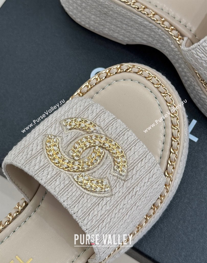 Chanel Knit Wedge Slides Sandal with Chain CC Grey 2025 CH030403 (MD-250304060)
