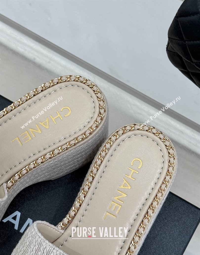 Chanel Knit Wedge Slides Sandal with Chain CC Grey 2025 CH030403 (MD-250304060)