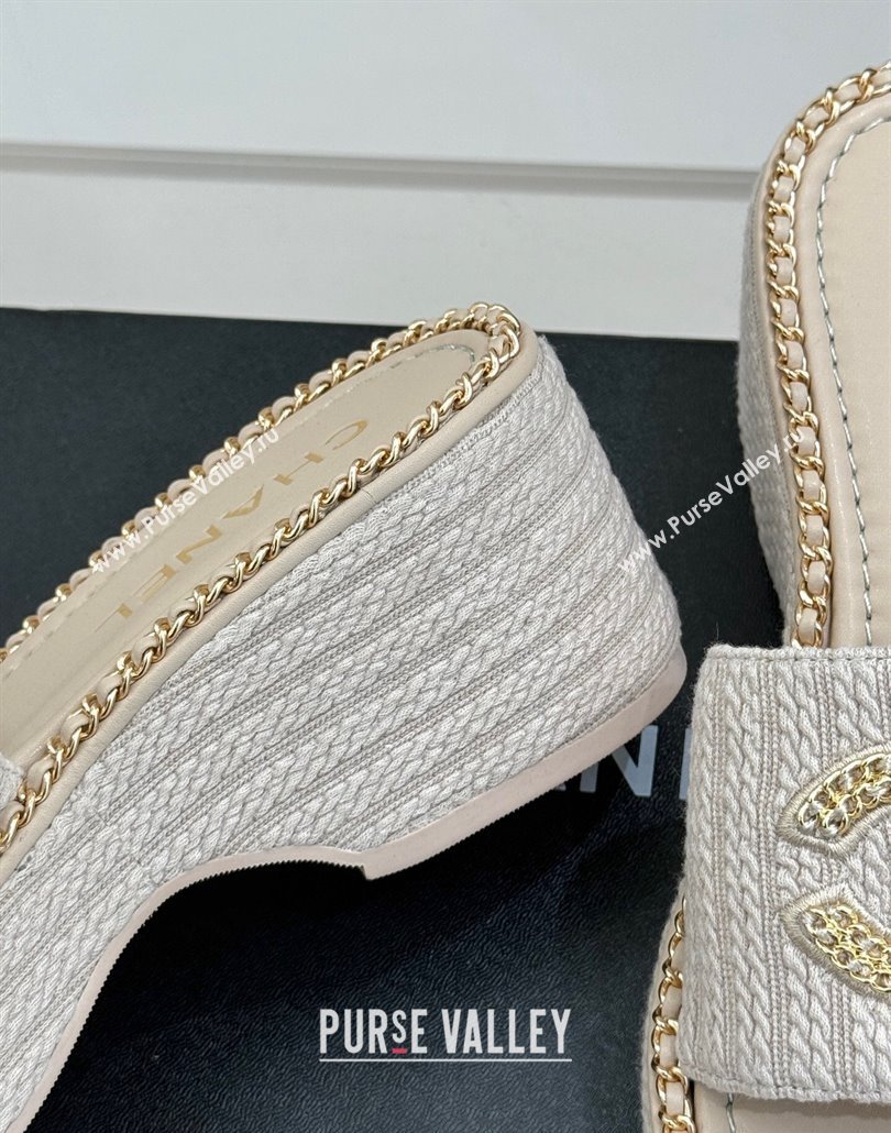 Chanel Knit Wedge Slides Sandal with Chain CC Grey 2025 CH030403 (MD-250304060)
