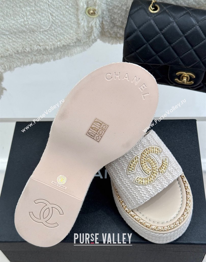 Chanel Knit Wedge Slides Sandal with Chain CC Grey 2025 CH030403 (MD-250304060)