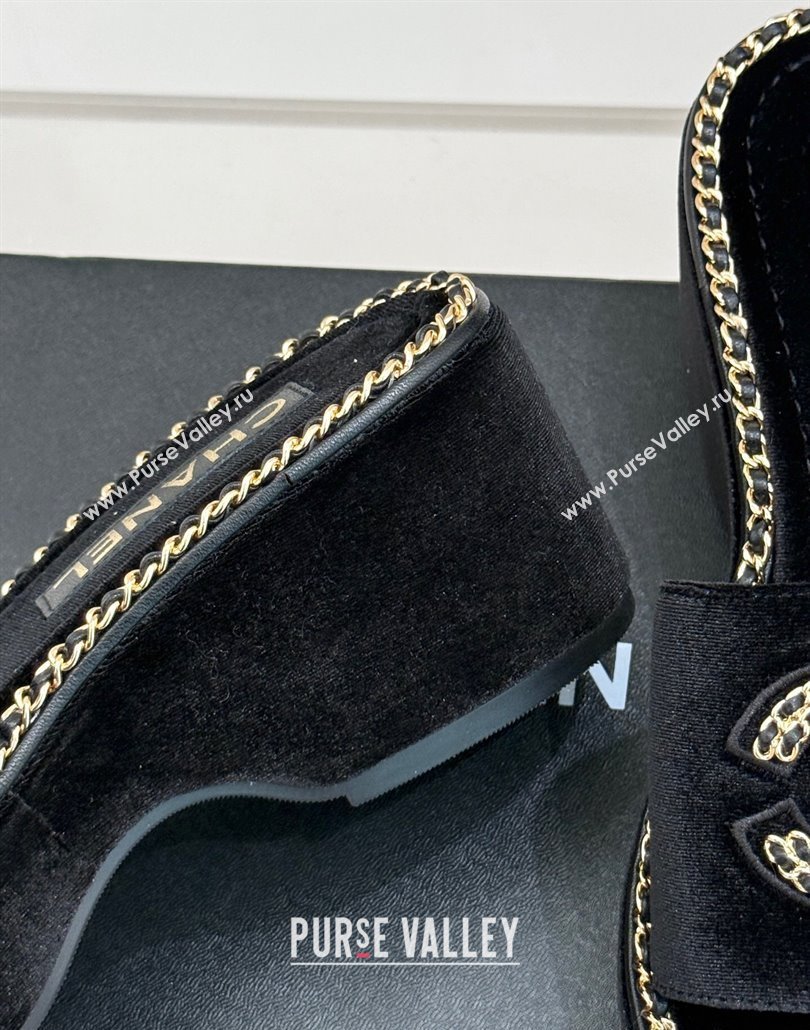 Chanel Velvet Wedge Slides Sandal with Chain CC Black 2025 CH030403 (MD-250304061)