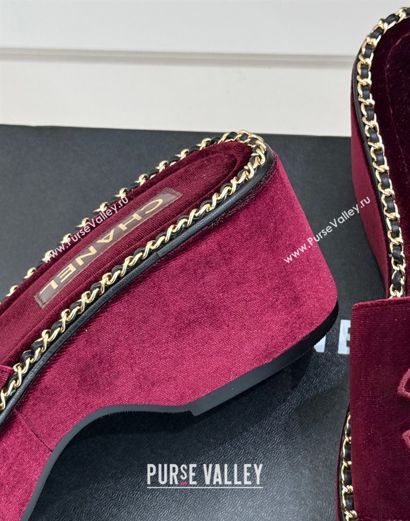 Chanel Velvet Wedge Slides Sandal with Chain CC Dark Burgundy 2025 CH030403 (MD-250304062)