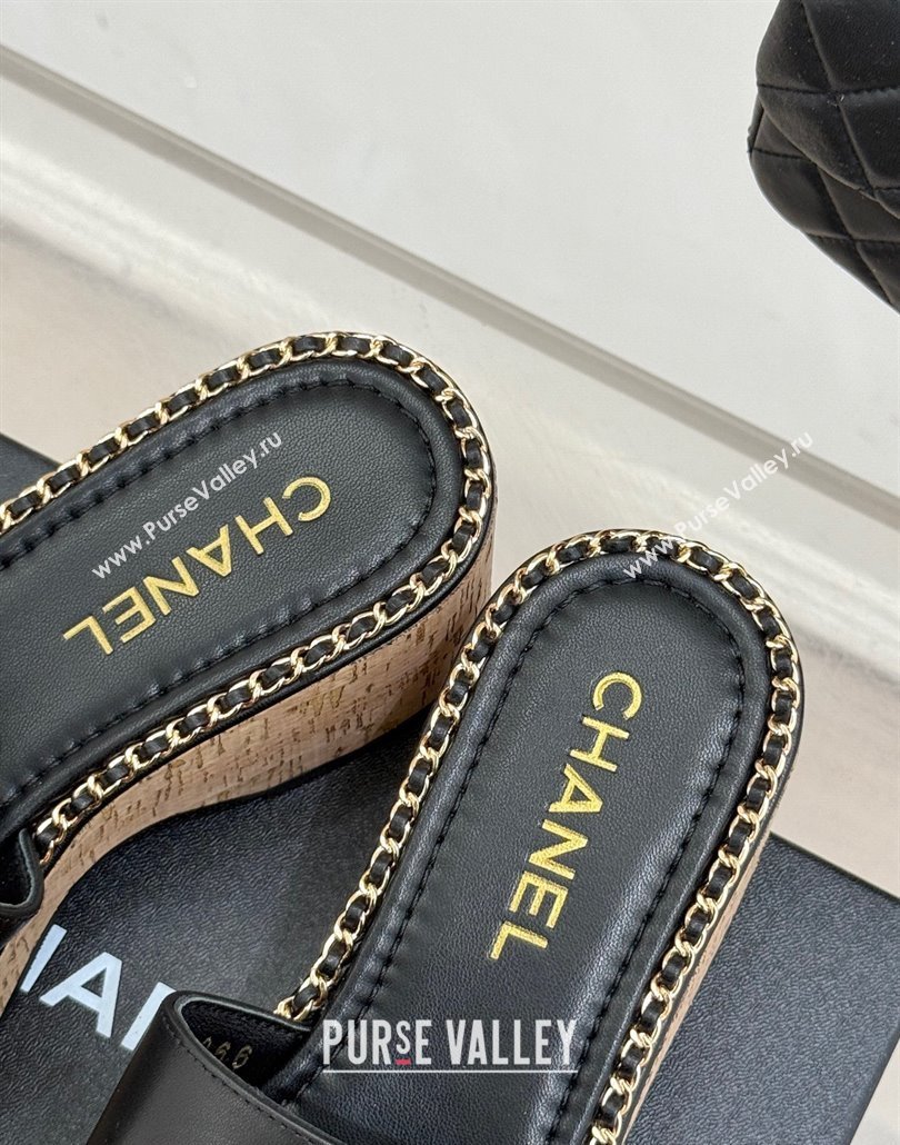 Chanel Calfskin Wedge Slides Sandal with Chain CC Black 2025 CH030403 (MD-250304063)