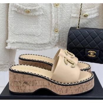 Chanel Calfskin Wedge Slides Sandal with Chain CC Beige 2025 CH030403 (MD-250304064)