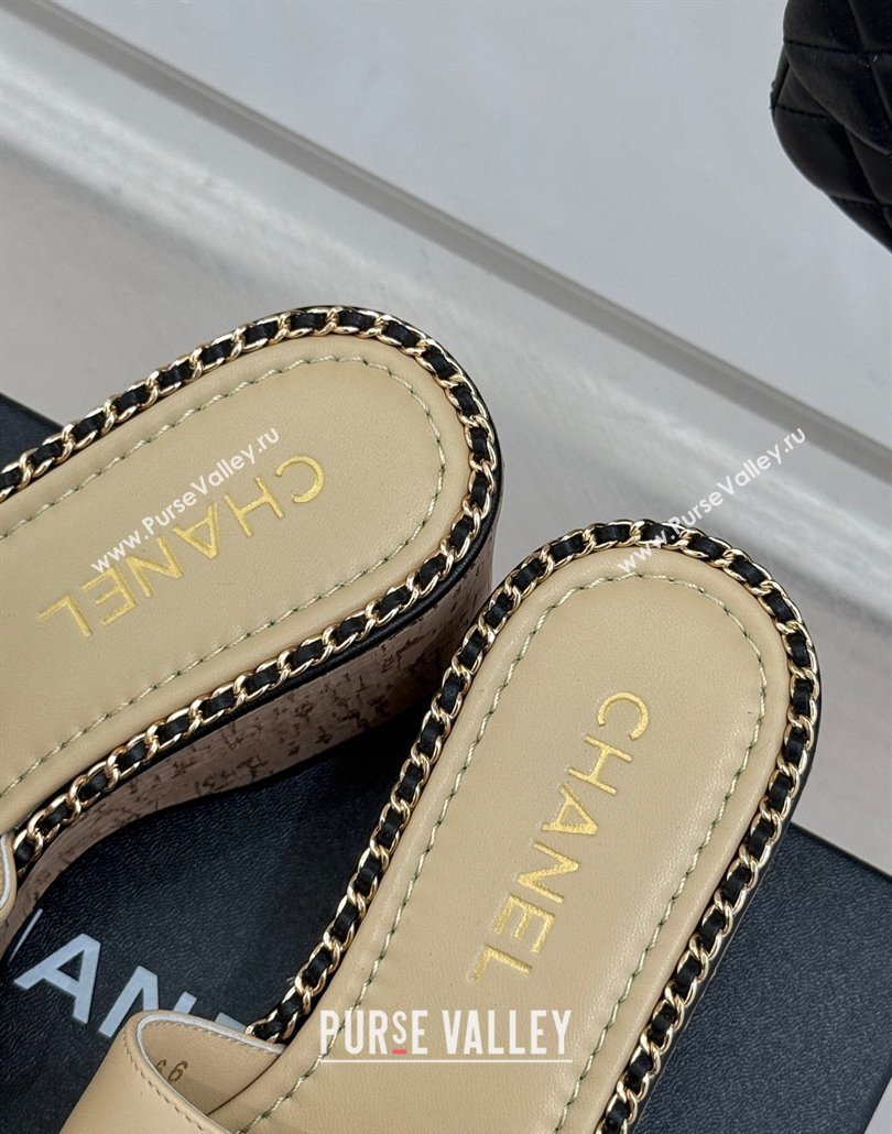 Chanel Calfskin Wedge Slides Sandal with Chain CC Beige 2025 CH030403 (MD-250304064)