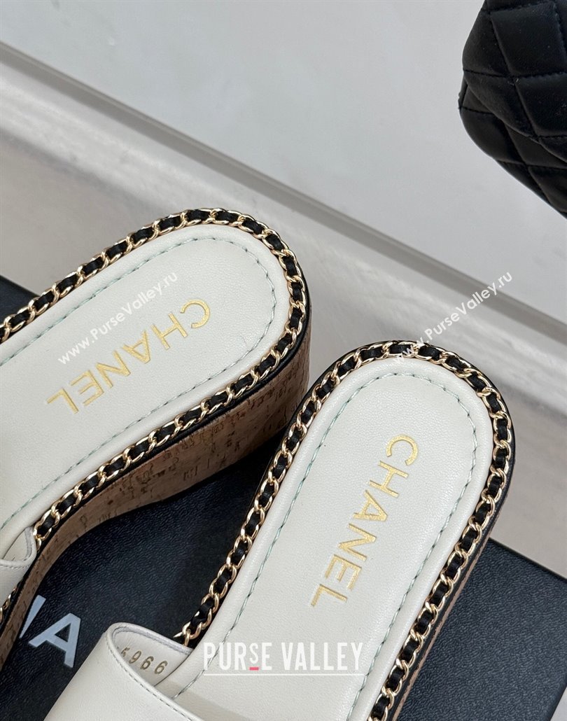 Chanel Calfskin Wedge Slides Sandal with Chain CC White 2025 CH030403 (MD-250304065)