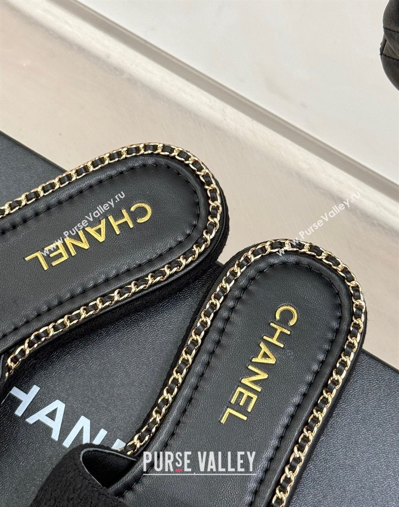 Chanel Knit Flat Slides Sandal with Chain CC Black 2025 CH030403 (MD-250304066)