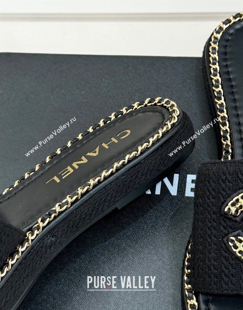 Chanel Knit Flat Slides Sandal with Chain CC Black 2025 CH030403 (MD-250304066)