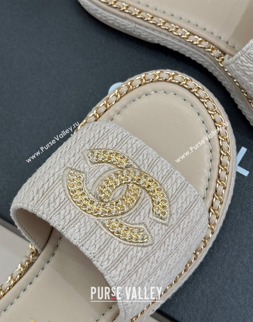 Chanel Knit Flat Slides Sandal with Chain CC Grey 2025 CH030403 (MD-250304067)
