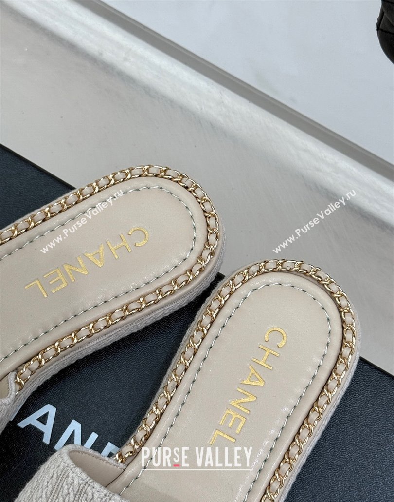 Chanel Knit Flat Slides Sandal with Chain CC Grey 2025 CH030403 (MD-250304067)