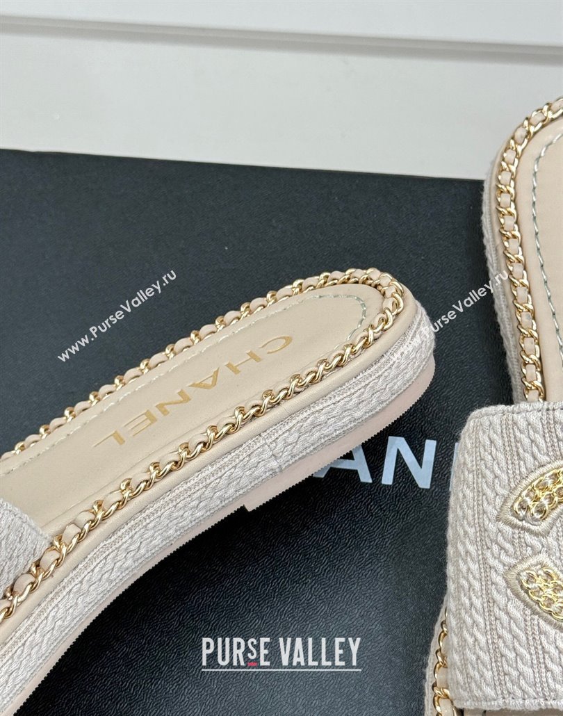 Chanel Knit Flat Slides Sandal with Chain CC Grey 2025 CH030403 (MD-250304067)