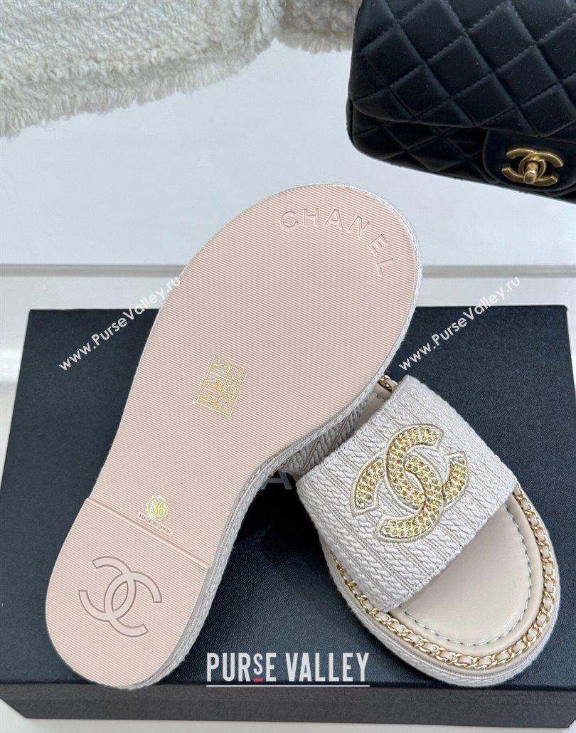 Chanel Knit Flat Slides Sandal with Chain CC Grey 2025 CH030403 (MD-250304067)