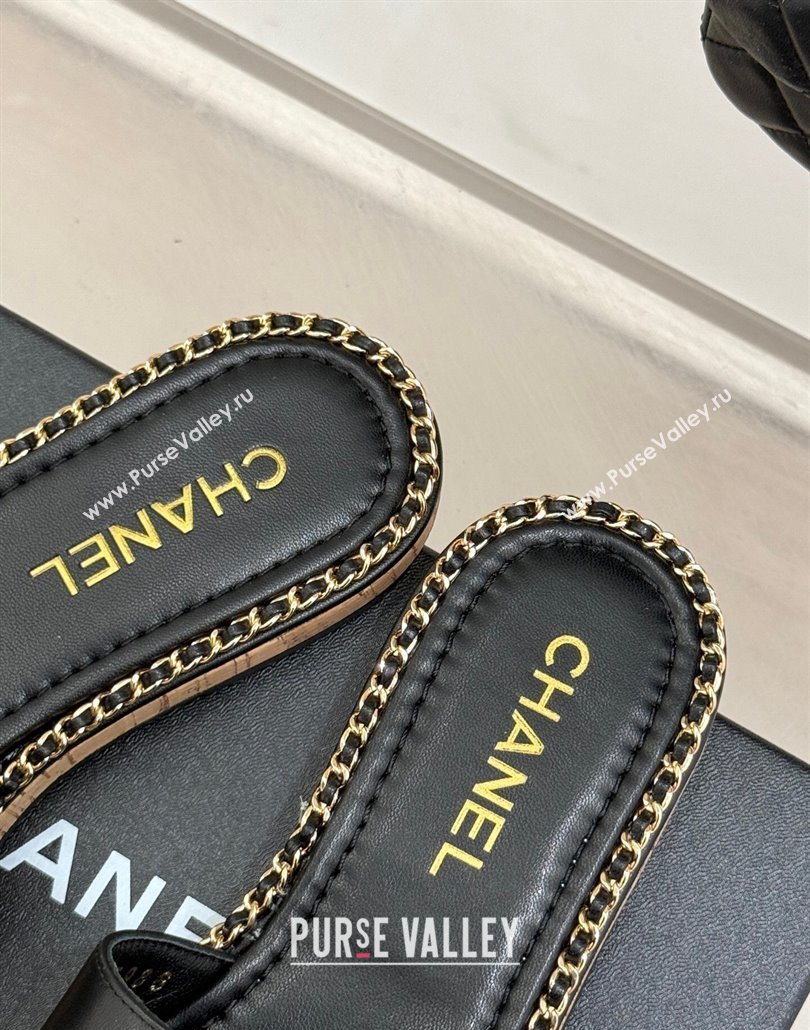 Chanel Calfskin Flat Slides Sandal with Chain CC Black 2025 CH030403 (MD-250304070)