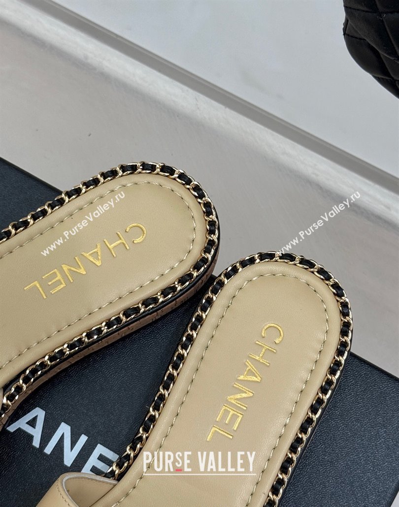 Chanel Calfskin Flat Slides Sandal with Chain CC Beige 2025 CH030403 (MD-250304071)