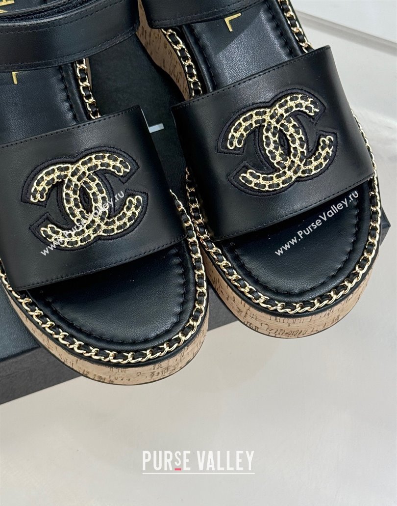 Chanel Calfskin Wedge Sandals with Chain CC Black 2025 CH030403 (MD-250304075)