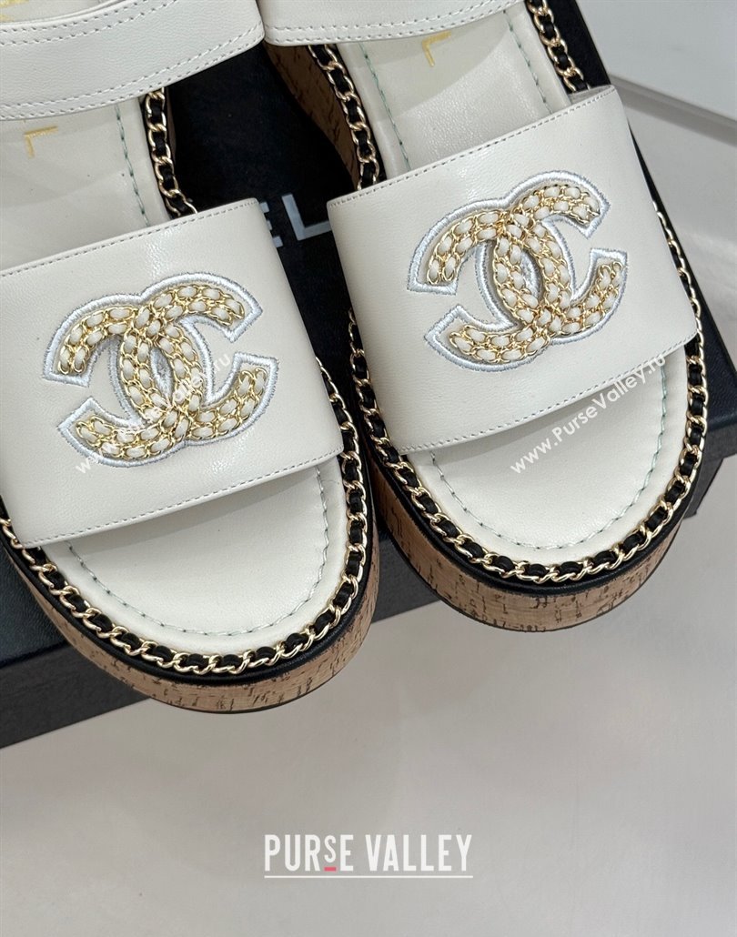 Chanel Calfskin Wedge Sandals with Chain CC White 2025 CH030403 (MD-250304077)