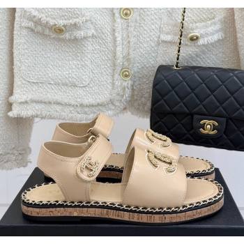 Chanel Calfskin Flat Sandals with Chain CC Beige 2025 CH030403 (MD-250304082)