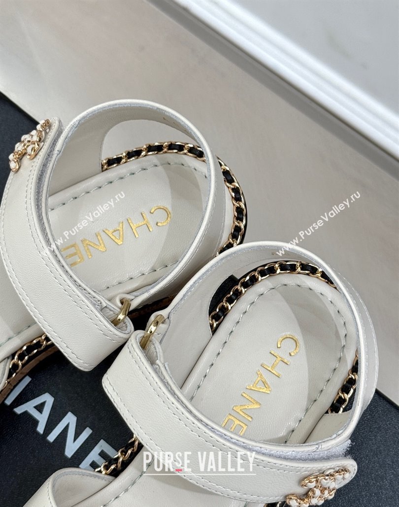 Chanel Calfskin Flat Sandals with Chain CC White 2025 CH030403 (MD-250304084)