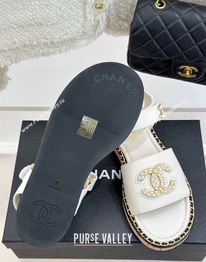 Chanel Calfskin Flat Sandals with Chain CC White 2025 CH030403 (MD-250304084)