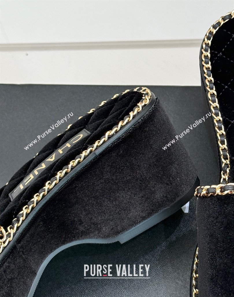 Chanel Velvet Wedge Slides Sandal with Chain and Heart Black 2025 CH030402 (MD-250304013)