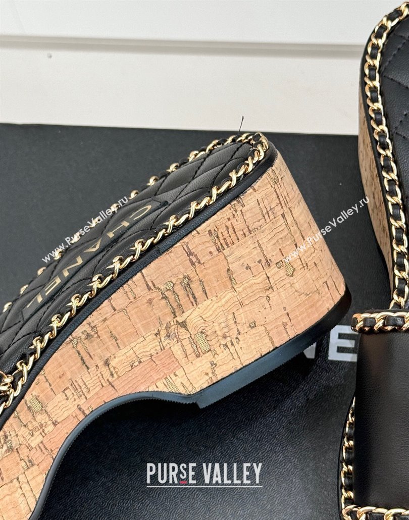 Chanel Calfskin Wedge Slides Sandal with Chain and Heart Black 2025 CH030402 (MD-250304015)