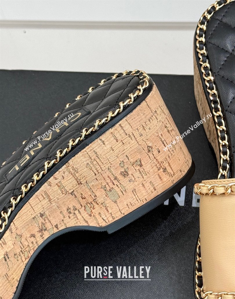 Chanel Calfskin Wedge Slides Sandal with Chain and Heart Beige 2025 CH030402 (MD-250304016)