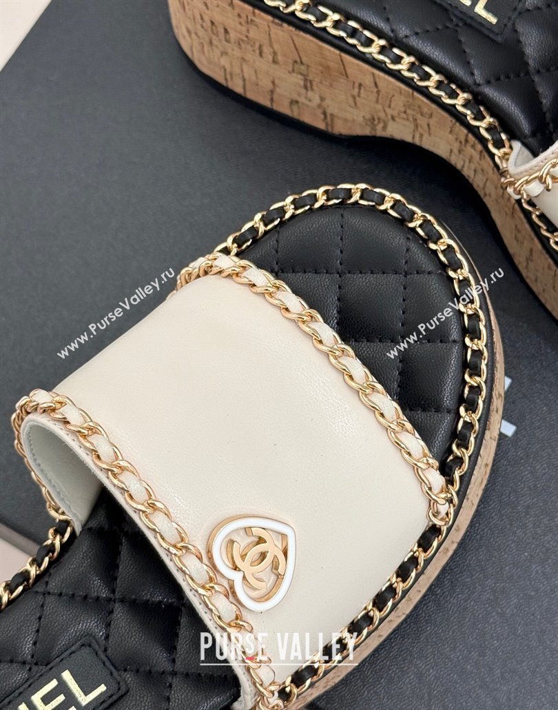 Chanel Calfskin Wedge Slides Sandal with Chain and Heart White 2025 CH030402 (MD-250304017)