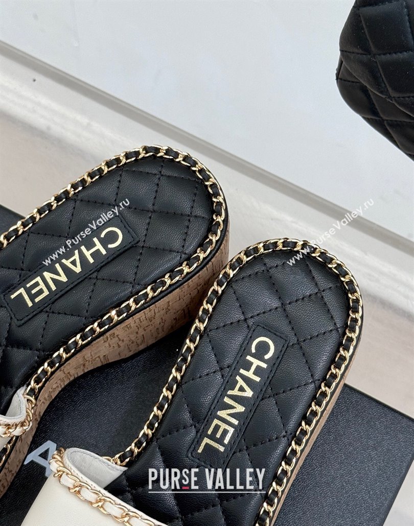 Chanel Calfskin Wedge Slides Sandal with Chain and Heart White 2025 CH030402 (MD-250304017)